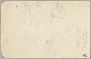 Skisser för Tristram Shandy (recto); Skisser av medaljong med sittande allegoriska figur (verso)