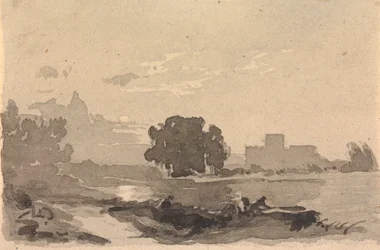 Landskap med slott i bakgrunden
