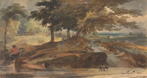 Landskap med Knoll med träd, Figur till häst