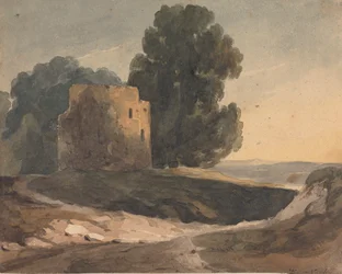 Landskap med förstörda slott, träd