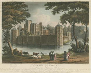 Caverswall Castle: färgad akvatintgravyr, 1 februari 1817