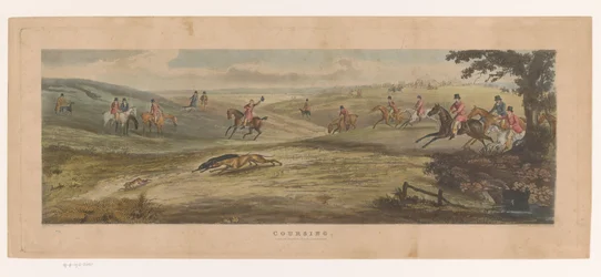 Två vinthundar jagar en hare Coursing (titel på objekt)
