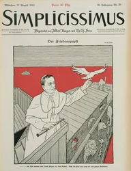 The Peaceful Pope, framsidan av en tysk tidskrift, "Simplicissimus", pub. 1915 (lito)
