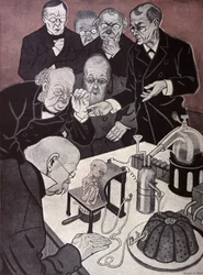 Homonculus (miniatyr men fullformad människokropp). Illustration av Th.Th. Heine i: Simplicissimus, Tyskland, ca 1900 (litografi)