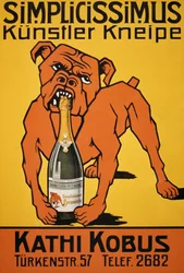 Vintage affisch av bulldog som biter champagneflaska (affisch)