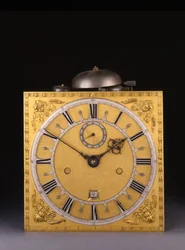 Detalj av en Karl II romersk slående klocka med lång låda, 1675