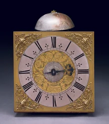 Fyrkantig urtavla av en Charles II Thirty Hour Longcase Clock, ca 1680 (blandade media)