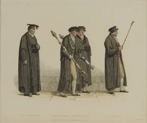 Vicekansler, Esquire Beadle, Yeoman Beadle, Verger, graverad av J. Agar, publicerad i R. Ackermanns 