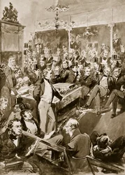 Sir Robert Peel i underhuset, 1846, illustration ur ”Hutchinson