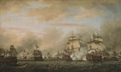 Slaget vid Saintes, 12 april 1782. HMS Barfleur attackerar det franska flaggskeppet Ville de Paris