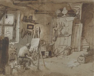 En målare i arbete i sin ateljé, 1663-77.