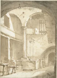 Italiensk innergård med brunn