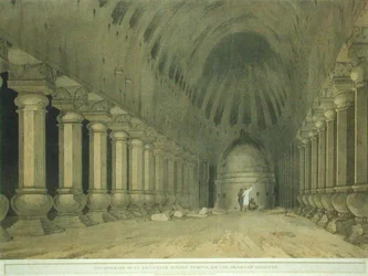 Interiör av ett utgrävt hinduiskt tempel på ön Salsette, skylt 63 från 