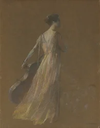 Lady Standing Holding en cello (pastell på papper)