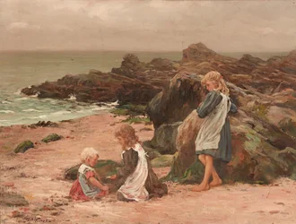 Barn på en stenig strand (olja på duk)