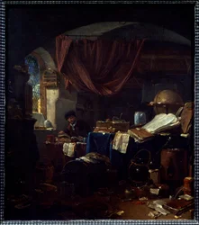 Vy över laboratoriet för en alkemist Målning av Thomas Wyck (1616-1677) Caen från 1600-talet, Museum of Fine Arts.