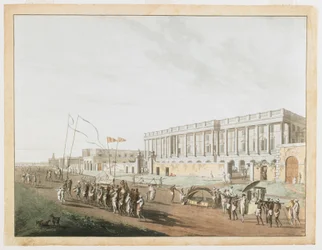 The New Court House och Chandpam Ghaut från utsikten över Calcutta