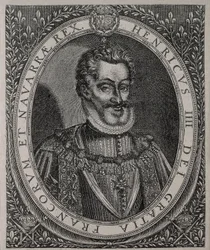 Porträtt av HENRI IV av Frankrike och Navarra (1553-1610) gravyr av Tomas de Leu (1500-talet)