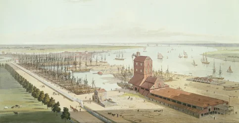 The Mast House och Brunswick Dock i Blackwell, 1803 (akvatint)