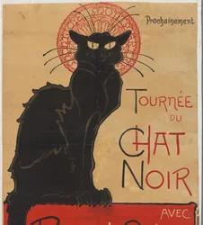 Affisch för teatercaféet Le Chat Noir i Paris Chat Noir-turné med Rodolphe Salis (titel på objekt)