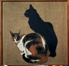 ""Två katter"" (två katter) En katt och dess skugga. Målning av Theophile Alexandre Steinlen (1859-1923) 1894 Art Nouveau Dim. 61x64 cm Pushkin Museum, Moskva