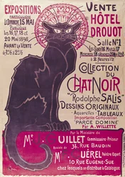 Affisch som annonserar en utställning av kabarén ”Collection du Chat Noir” på Hôtel Drouot, Paris, maj 1898