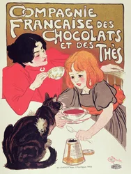 Affisch med reklam för Compagnie Francaise des Chocolats et des Thes, ca 1898 (lito i färg)