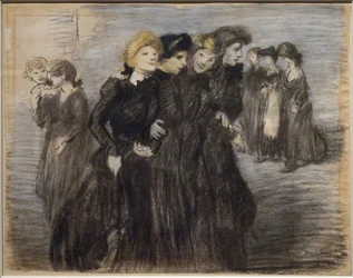 Midinetternas utgång (före 1907). Theophile Alexandre Steinlen (1859-1923). Kol och pastell på papper. Musee des Beaux-Arts de la Ville de Paris, PeuPalais.