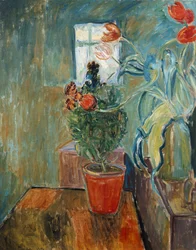 Väggblomma och tulpaner
