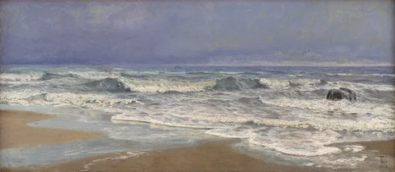 Gråväderdag vid Nordsjön med surf