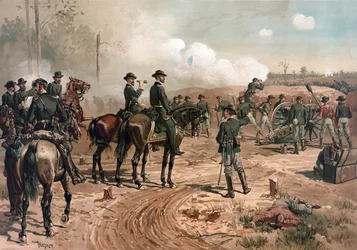 Amerikanska inbördeskriget: General Sherman under belägringen av Atlanta 1864 (litografi)