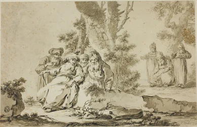 Figurer i orientalisk kostym i ett landskap