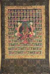 Grön Tara, (gouache & förgylld på bomull)