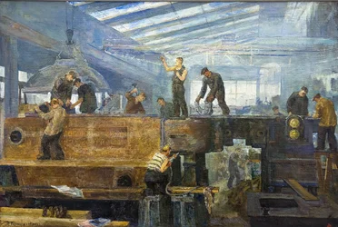 Le plan quinquennal - Turbininstallation av Chernyshev, Tikhon Pavlovich (1882-1942). Olja på duk, storlek: 75x110