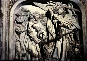Grav av Henri II (973-1024) och hans hustru Kunigunde, detalj av vägningen av Henri II:s hjärta i närvaro av St. Laurence