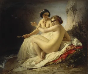 Två flickor i en grotta, 1859
