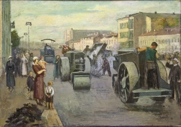 Rekonstruktionen av Moskva par Pustovalov, Timofei Ermilovich (1891-1944). Olja på duk, storlek: 82x115