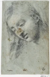 Kvinnohuvud (kol på papper)