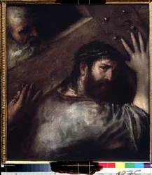 Kristus bär korset (Le portement de croix) (Kristus bär korset). Målning av Titian eller Le Titian (Tiziano Vecellio eller Vecelli, eller Tiziano da Cador