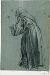 Franciskan i bön (kol på papper)