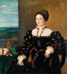 Porträtt av Eleonora Gonzaga (Gonzaga), hertiginnan av Urbino Målning av Tiziano Vecellio kallad Tizian (ca 1490-1576)