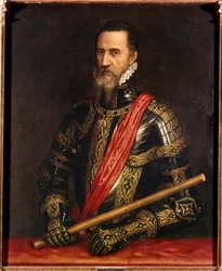 Porträtt av Ferdinand Alvare de Toledo (eller Ferdinand Alvarez de Toledo och Pimentel), hertig av gryningen, guvernör i Flandern (1508-1582) Målning av Titian Vecellio (1480-1576). 1500-talet. Kungliga slottet i Madrid