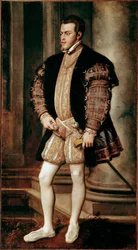Porträtt av Filip II (1527-1598), son till Karl V Målning av Tiziano Vecellio dit Le Titian (1485-1576) Palazzo Pitti, Galleria Palatina, Florens