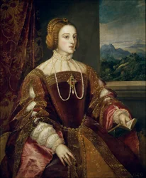 Porträtt av kejsarinnan Isabella av Portugal (1503-1539). Målning av Tiziano Vecellio, kallad Tizian (1485-1576), 1548. 1,17 x 0,98 m, Madrid, Pradomuseet