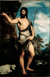 Sankt Johannes Döparen Målning av Tiziano Vecellio kallad Tizianen (ca 1490-1576)