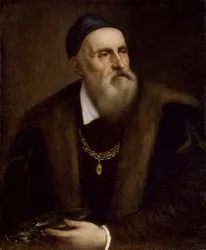 Självporträtt av Tizian (1488-1576). Ca 1562-1563, mått: 78 x 63. Uffizierna, Florens