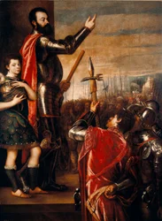 Talet av Alfonso de Avalos (1502-1546), condottiero (condottiere) Italiensk målning av Tiziano Vecellio sade Tizianen (ca 1490 -1576) 1540-1541 Dim.223x165 cm Madrid, Pradomuseet
