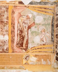 Påvens dröm, detalj från Stories of St Ursula, av Tommaso da Modena (1326-1379), fresk, kyrkan Santa Caterina, Treviso