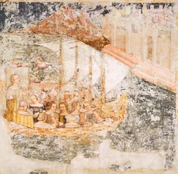 Segling mot Rom, detalj från Stories of St Ursula, av Tommaso da Modena (1326-1379), fresk, detalj, Church of Santa Caterina, Treviso