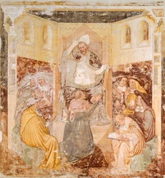 Abdikationen, detalj från Stories of St Ursula, av Tommaso da Modena (1326-1379), fresk